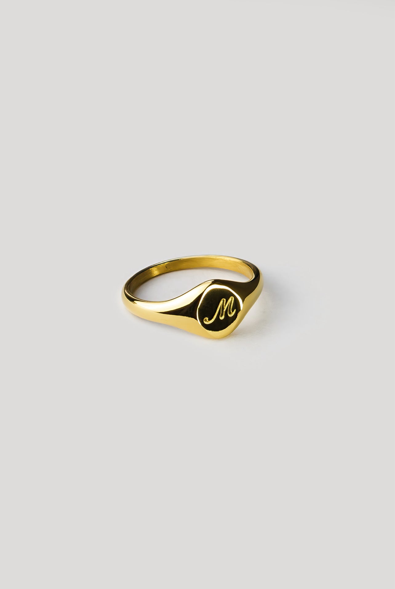 M Gold Signet Ring