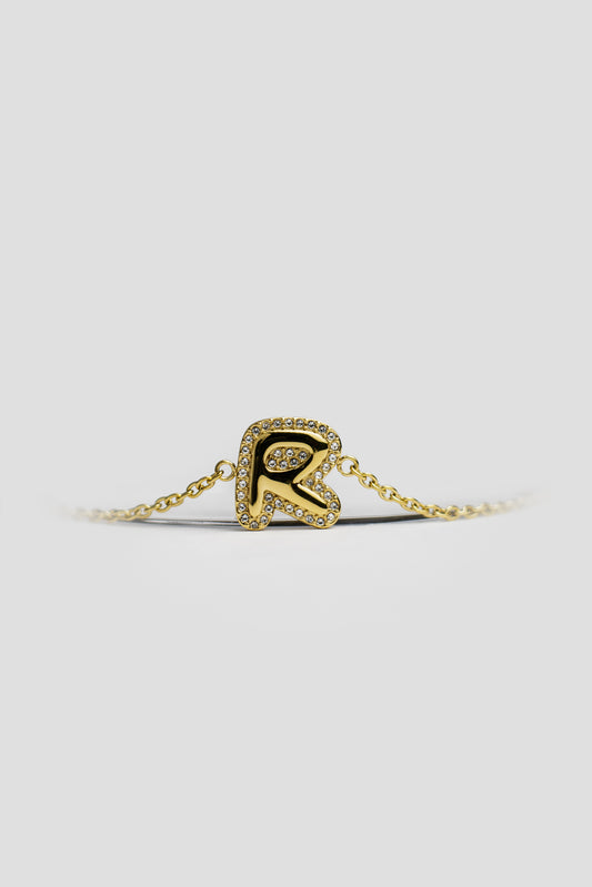 R Gold Initial Letter Bracelet