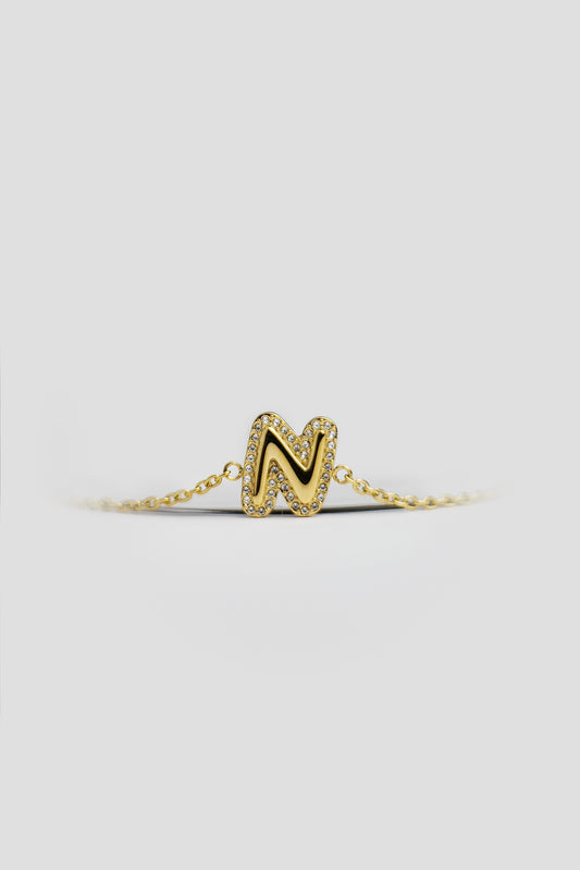 N Gold Initial Letter Bracelet