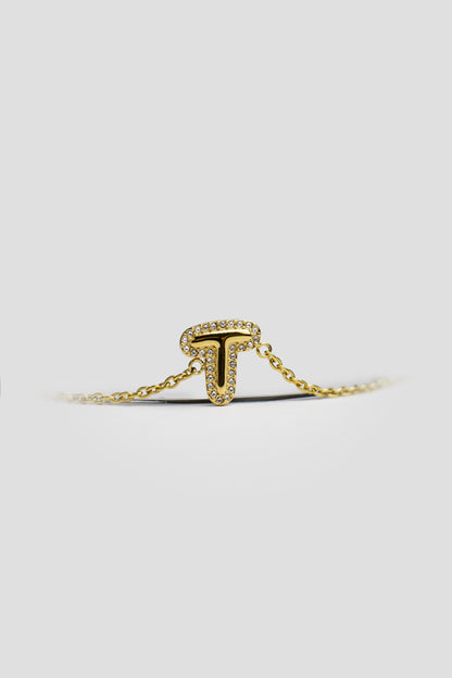 T Gold Initial Letter Bracelet