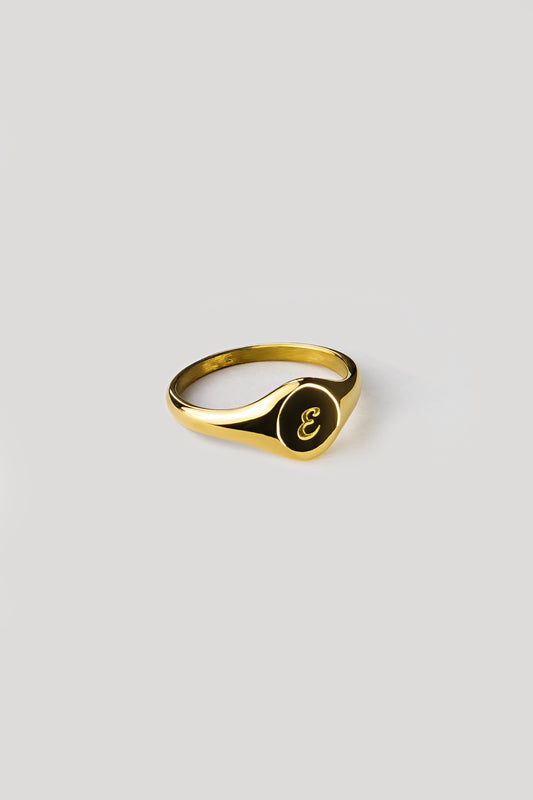 E Gold Signet Ring