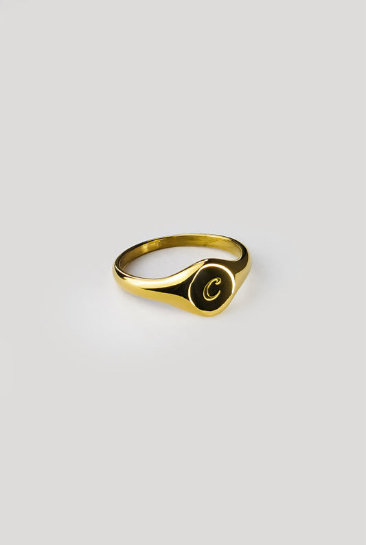 C Gold Signet Ring