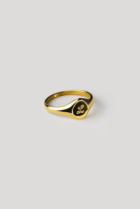 L Gold Signet Ring