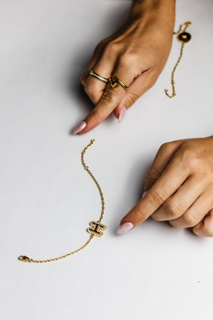 B Gold Initial Letter Bracelet